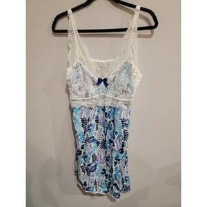 Avenue Body Floral Print Short Nightgown Chemise 14/16 Spaghetti Strap Lace Trim